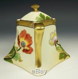 Antique Limoges Hand Painted Poppy Gold Gilt Tea Pot
