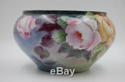 Antique Limoges Hand Painted Porcelain Roses Jardiniere Vase