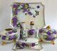 Antique Limoges Hand Painted Purple Floral Vanity Dresser Tray Set 7 Pieces