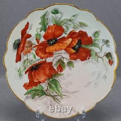 Antique Limoges Hand Painted Red Poppies & Gold 9 3/8 Inch Plate C. 1890-1918