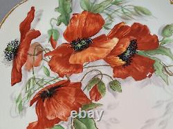 Antique Limoges Hand Painted Red Poppies & Gold 9 3/8 Inch Plate C. 1890-1918