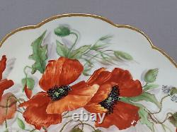 Antique Limoges Hand Painted Red Poppies & Gold 9 3/8 Inch Plate C. 1890-1918