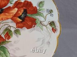 Antique Limoges Hand Painted Red Poppies & Gold 9 3/8 Inch Plate C. 1890-1918
