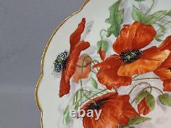 Antique Limoges Hand Painted Red Poppies & Gold 9 3/8 Inch Plate C. 1890-1918