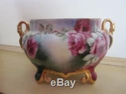 Antique Limoges Hand Painted Roses Jardiniere Signed 1905