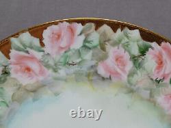 Antique Limoges Hand Painted Signed Milligen Pink Rose Gold 10 1/4 Inch Plate B