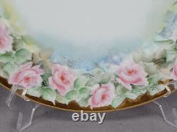 Antique Limoges Hand Painted Signed Milligen Pink Rose Gold 10 1/4 Inch Plate B