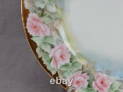 Antique Limoges Hand Painted Signed Milligen Pink Rose Gold 10 1/4 Inch Plate B