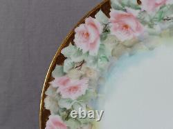 Antique Limoges Hand Painted Signed Milligen Pink Rose Gold 10 1/4 Inch Plate B