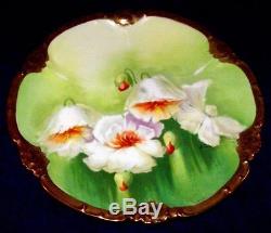 Antique Limoges Hand Painted WHITE POPPIES Cabinet Plate Signed A. Roux
