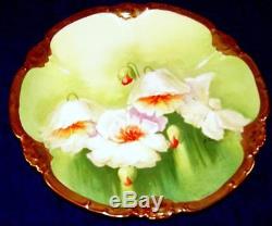 Antique Limoges Hand Painted WHITE POPPIES Cabinet Plate Signed A. Roux