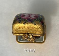 Antique Limoges Hand Signed Perfume Box &2 Glass Vials Porcelain Hand Painted