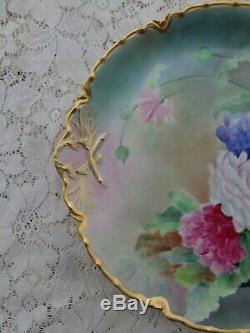 Antique Limoges Haviland Artist Signed Hand Painted Floral Porcelain Lg Charger