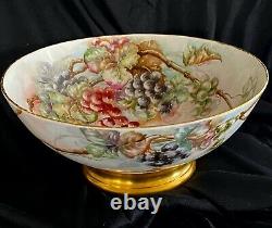 Antique Limoges Huge hand painted Porcelain Punch Bowl painted with Grapes