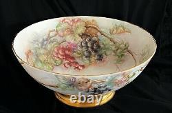 Antique Limoges Huge hand painted Porcelain Punch Bowl painted with Grapes