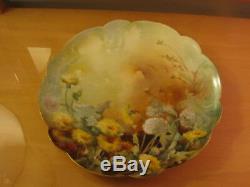 Antique Limoges Large Charger Plate Flowers Dandelion Hand Painted Marked 13.5
