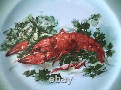 Antique Limoges Lobster Hand Painted Green Porcelain Dinner Plates Set Of 6
