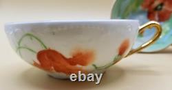 Antique Limoges Old Abbey Hand Painted Poppies Artist Signed Set of 3 Cups