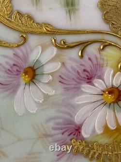 Antique Limoges Plate/Charger Hand Painted Flowers Daisies Gold Enamel V. F