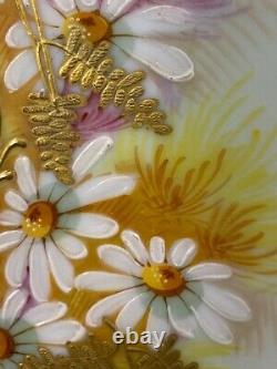 Antique Limoges Plate/Charger Hand Painted Flowers Daisies Gold Enamel V. F