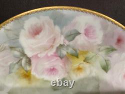 Antique Limoges Plate Charger Hand Painted Roses Gold Artist Signed France 1891