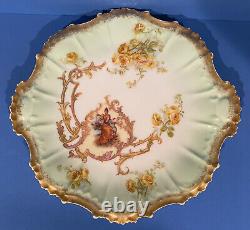 Antique Limoges Plate Hand Painted Porcelain Gold Roses Woman Portrait France