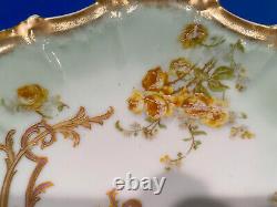 Antique Limoges Plate Hand Painted Porcelain Gold Roses Woman Portrait France