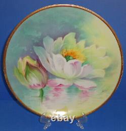 Antique Limoges Plate Hand Painted Porcelain Water Lily Lanternier Signed France