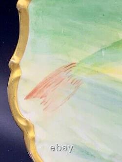 Antique Limoges Plate Plaque Fish Artist Signed Rococo Gold Rim Hand Painted