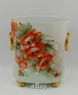 Antique Limoges Poppies Hand Painted Cache Pot Vase