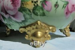 Antique Limoges Porcelain Jardiniere Ferner Planter Hand-Painted Roses Vase Gold