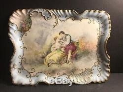 Antique Limoges Porcelain Plate/ Tray. Hand Painted Romantic Scence. France 1895