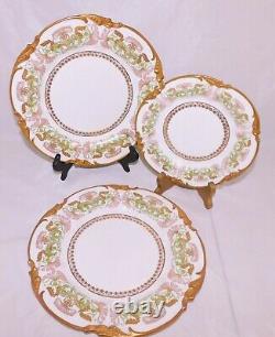 Antique Limoges Pouyat Porcelain Set- 2 Plates & 1 Salad Plate Honeysuckle Gold