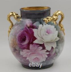 Antique Limoges Roses Hand Painted Dragon Vase