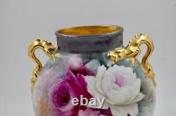 Antique Limoges Roses Hand Painted Dragon Vase