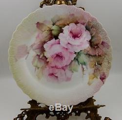 Antique Limoges Roses Hand Painted Plaque Plate Charger