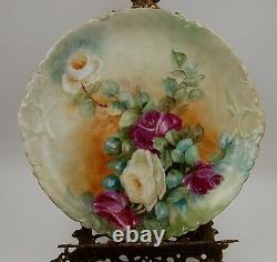 Antique Limoges Roses Hand Painted Plate Plaque Charger