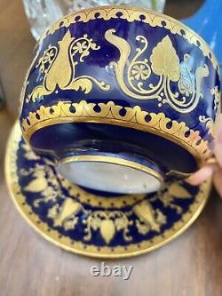 Antique Limoges Sevres Style French Hand Painted Tea Cup & Saucer Raised Gold