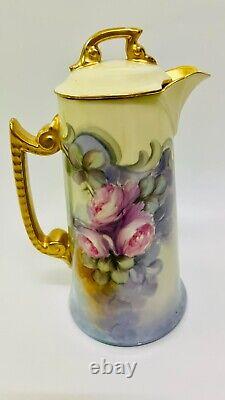 Antique Limoges T&v 1892-1907 Hand Painted Coffee Tea Pot, Roses & Heavy Gold