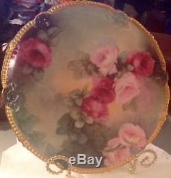 Antique Limoges T&v (tressemann & Vogt) Hand Painted Plate Charger Roses 12
