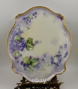 Antique Limoges Violets Hand Painted Plaque Tray