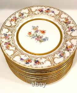 Antique Limoges William Guerin Signed set 12 Dinner Plates hand-painted Luxury