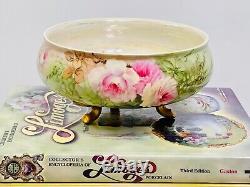 Antique Limoges hand painted Roses Gold gilt, centerpiece Footed Bowl 1900-1932