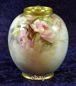 Antique M R Martial Redon Limoges Pink Roses Gold Guild Small Powder Jar Dresser