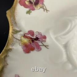Antique M. Redon Limoges France Hand Painted Porcelain Oyster Plate Pansies Gold