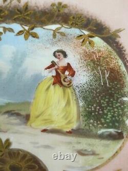 Antique Martial Redon Limoges France Porcelain Plate Pink Gold Woman Instrument