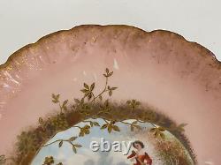 Antique Martial Redon Limoges France Porcelain Plate Pink Gold Woman Instrument