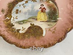 Antique Martial Redon Limoges France Porcelain Plate Pink Gold Woman Instrument