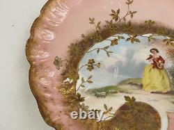 Antique Martial Redon Limoges France Porcelain Plate Pink Gold Woman Instrument