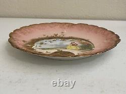 Antique Martial Redon Limoges France Porcelain Plate Pink Gold Woman Instrument